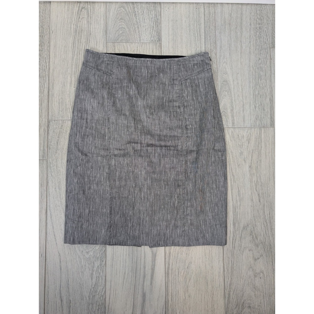 White House Black Market Womens Skirt 10‎ Gray Linen Stretch Straight Pencil 158